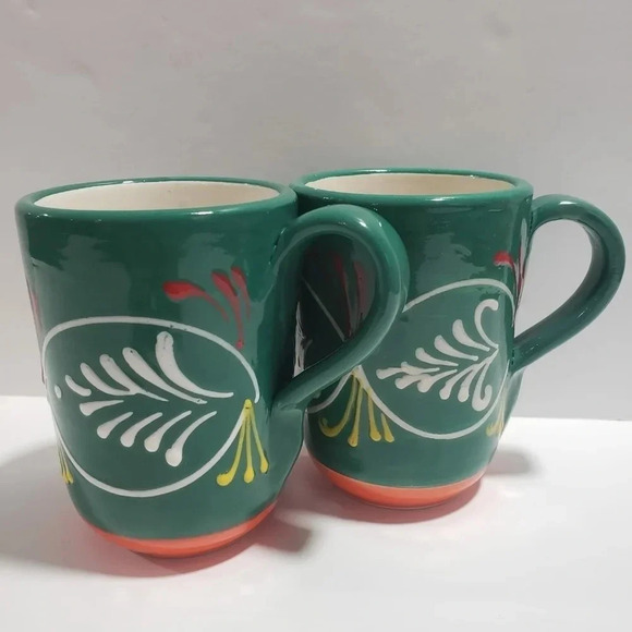 Ceramica El Titi Hand  Painted Glazed Ceramic Mugs Spain Green/orange - Picture 3 of 5